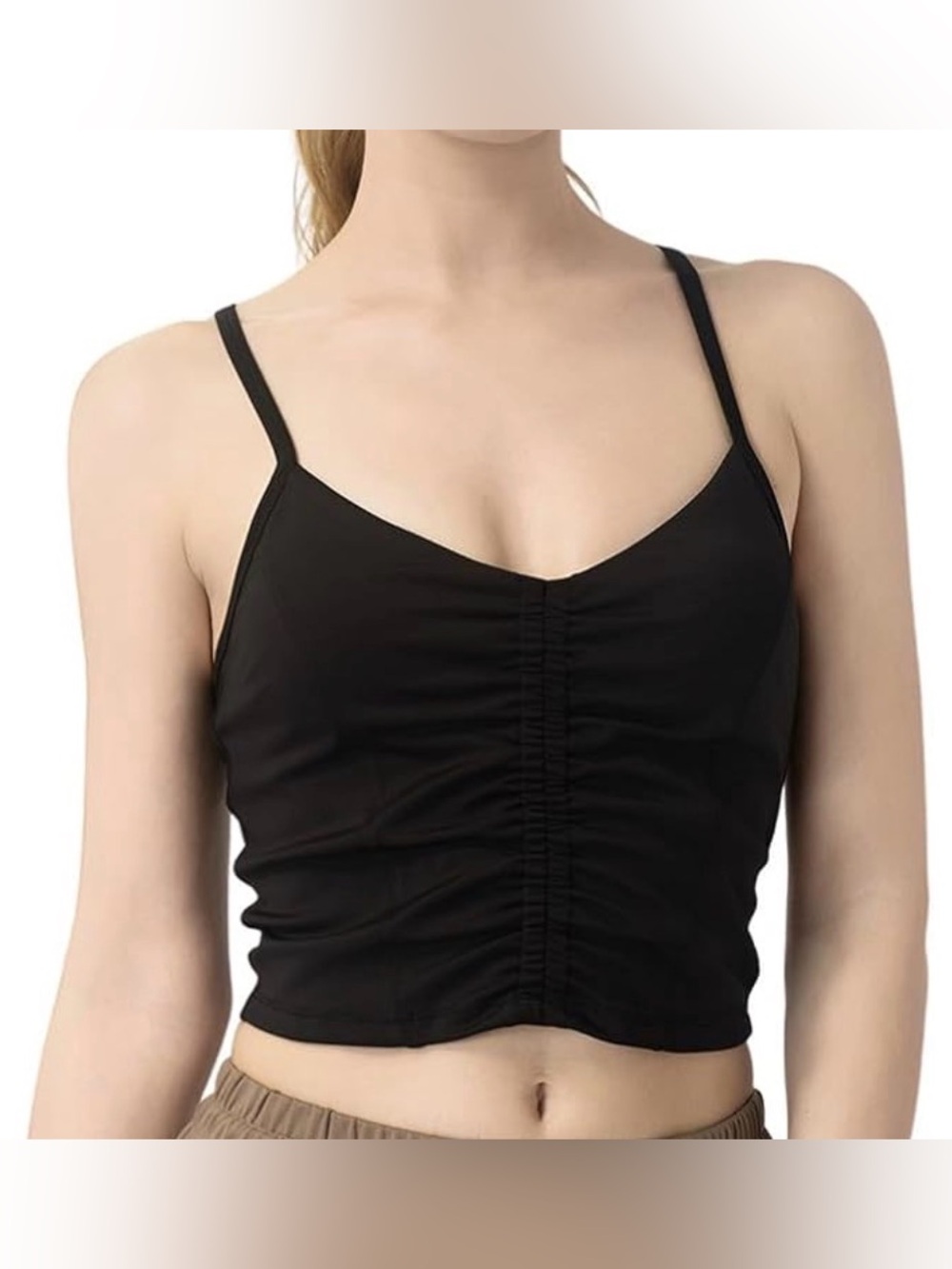 Leapstride Black Ruched Bra Crop Tank